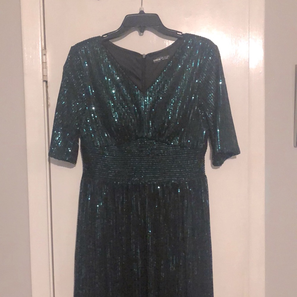 Emerald green, sparkling, sequin Shein long dress